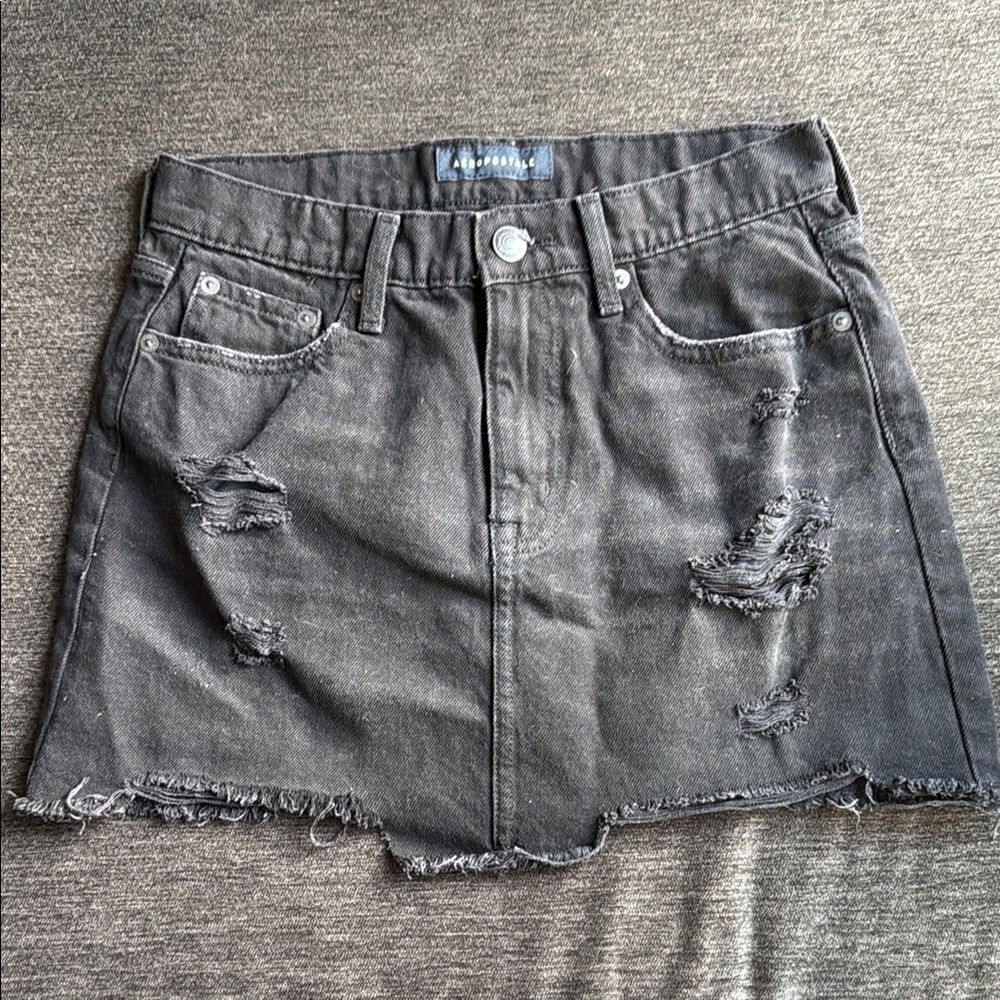 Distressed Black Denim Skirt